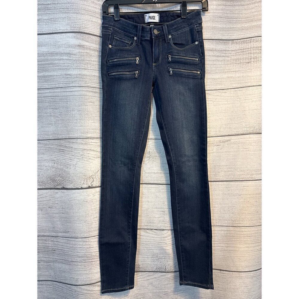 Paige Edgemont Dark Wash Skinny Moto Zipper Denim Jeans Size 24